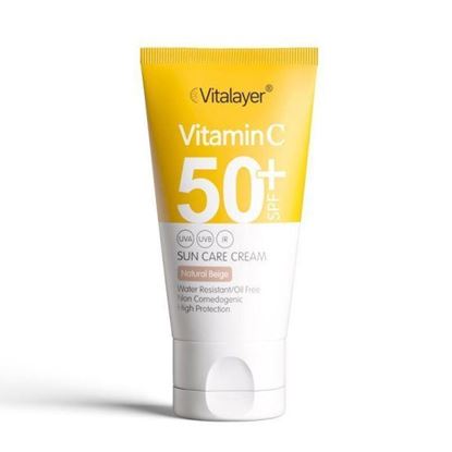 تصویر ضد آفتاب رنگی بژ طبیعی حاوی ویتامین C با +SPF50 ویتالیر