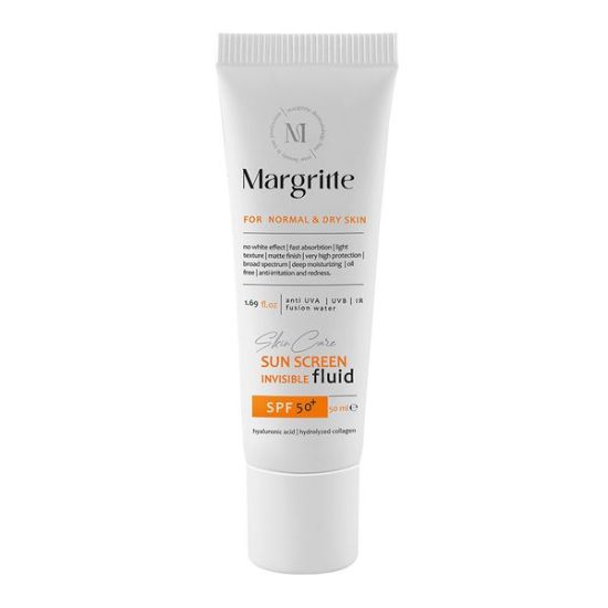 تصویر ضد آفتاب بی رنگ مناسب پوست خشک و نرمال + SPF50 مارگریت